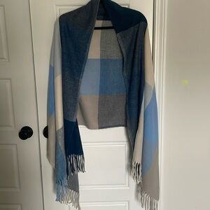 100% Cashmere Pashmina Shawl Oversized Blanket Scarf Box Plaid Blue,Cream, Sand